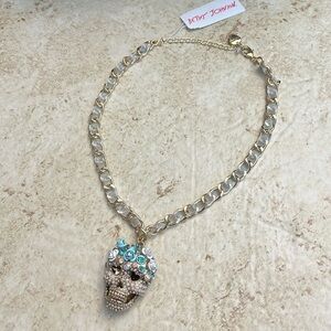 Betsey Johnson Rhinestone Skull necklace NEW